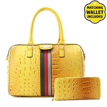 Load image into Gallery viewer, Faux Leather Croc Striped Bumblebee Handbag + Wallet
