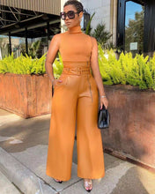 Load image into Gallery viewer, Faux-Leather Wide-Leg Belted Pants
