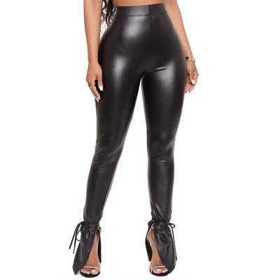 Faux-Leather Pants with Ankle Ties