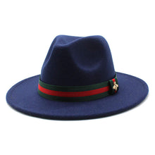 Load image into Gallery viewer, Fedora Hat with Red/Green Stripe with Bee
