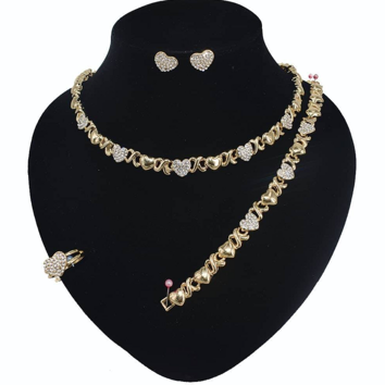 HUGS & KISSES 4 pc SET - Necklace, Bracelet, Earrings and Ring