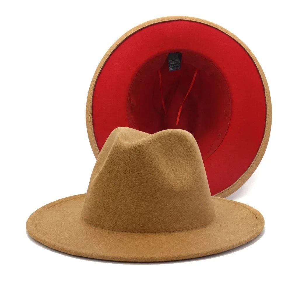 Camel Fedora Hat with Red Bottom ~ Fedora Hats