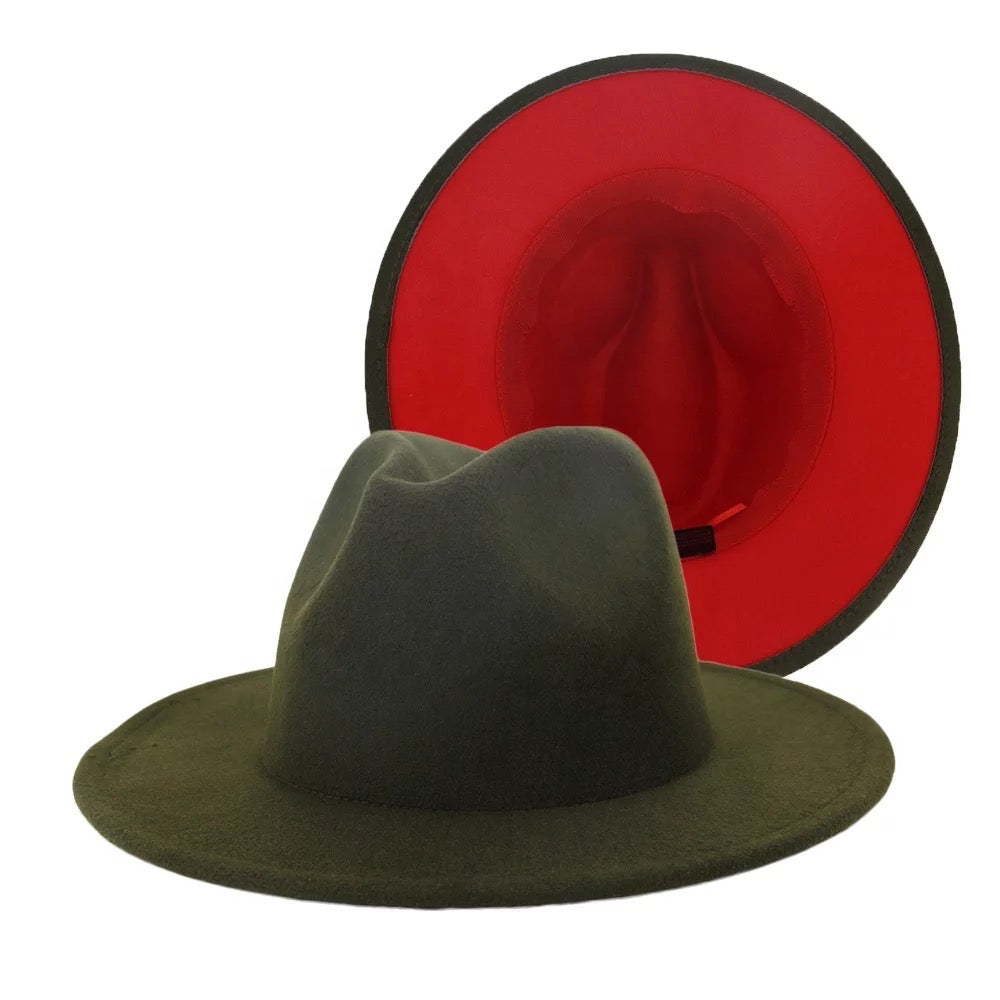 Army Green Fedora Hat with Red Bottom ~ Fedora Hats