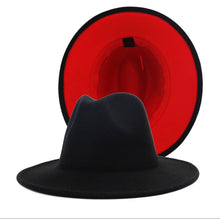 Load image into Gallery viewer, Black Fedora Hat with Red Bottom ~ Fedora Hats
