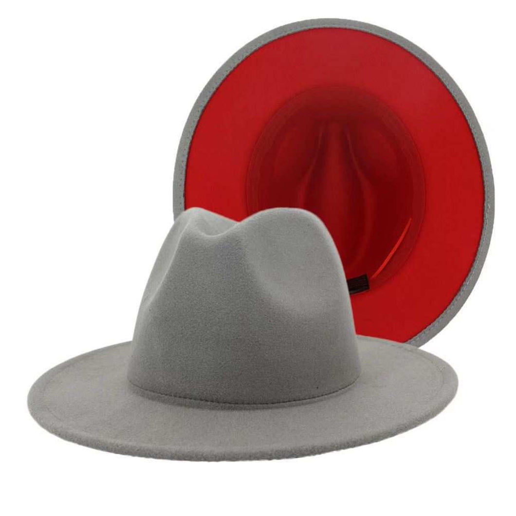 Gray Fedora Hat with Red Bottom ~ Fedora Hats
