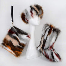 Load image into Gallery viewer, Multicolor Faux Fur Boots with Matching Fur Headband and Bag Set
