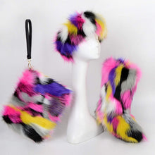 Load image into Gallery viewer, Multicolor Faux Fur Boots with Matching Fur Headband and Bag Set
