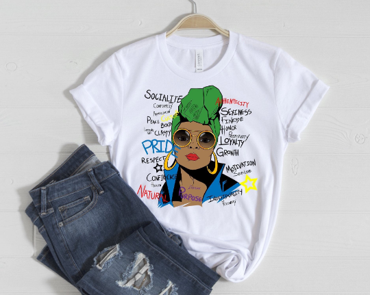 Black Woman with Green Headwrap Tee